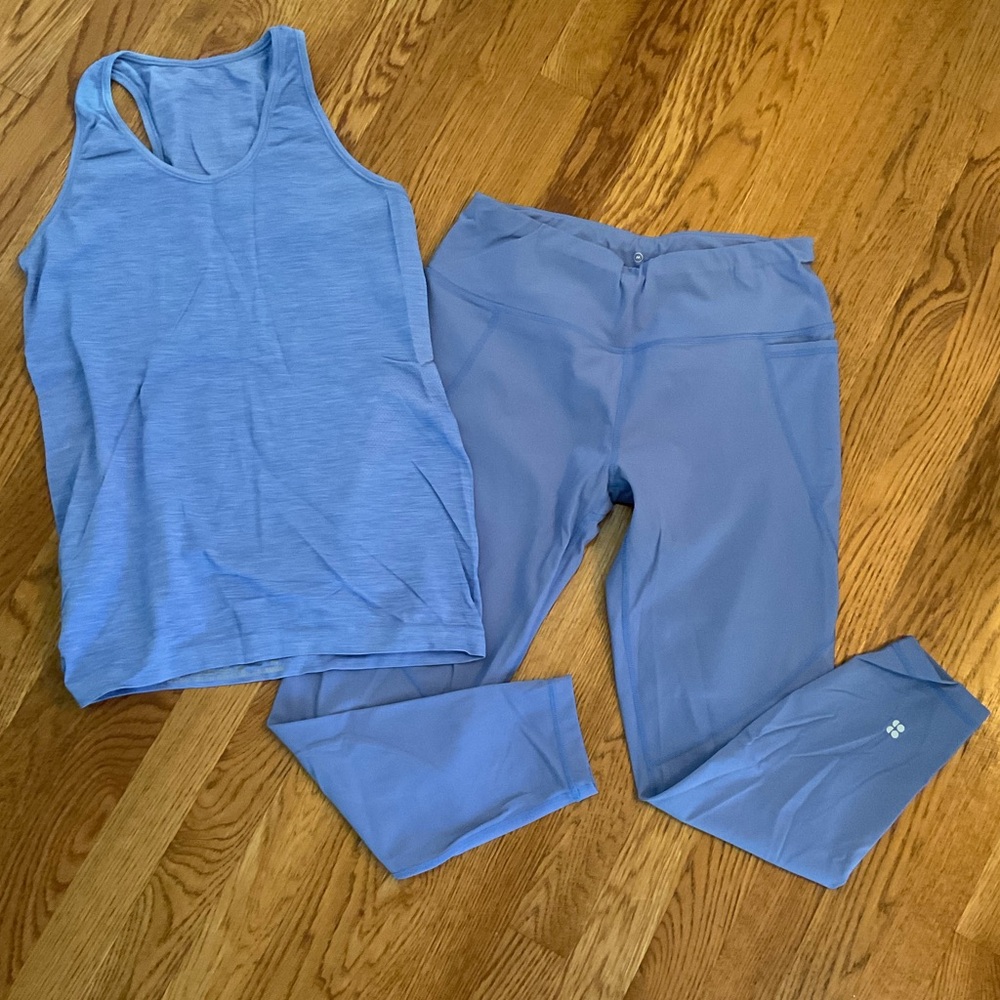 Sweaty Betty - Beautiful Cornflower Blue Tank Top and Leggings Set. Size M